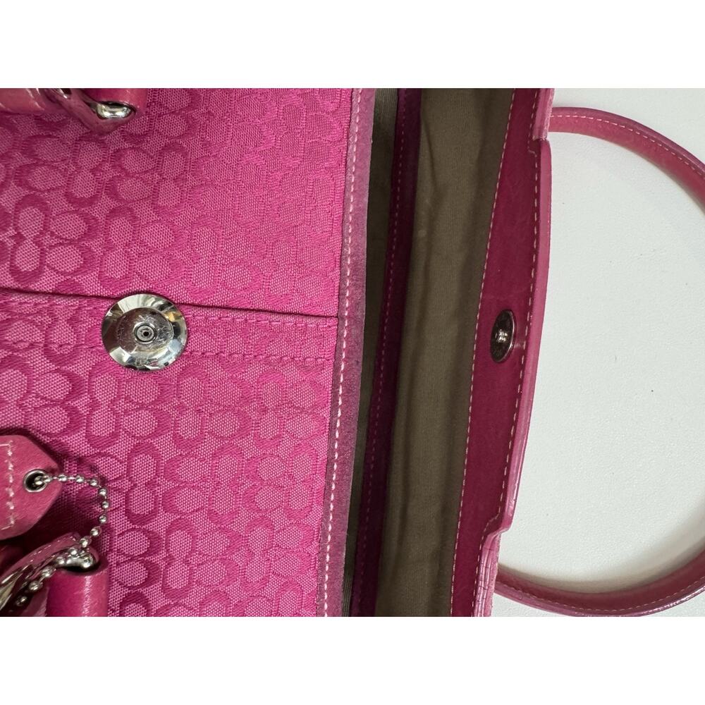Vintage Coach Soho 7080 Pink Signature Jacquard Suede Flap Satchel Y2K Bag Rare - Picture 8 of 13
